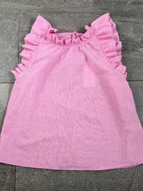 Women's Large By The River Pink Gauzy Ruffled Seersucker Sleeveless Top - NWT